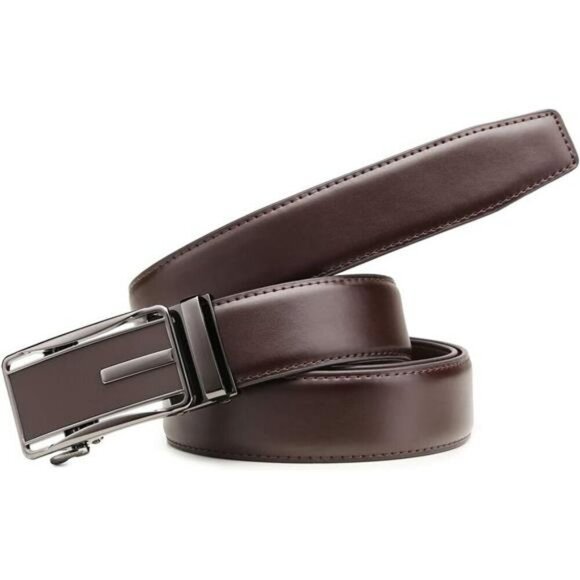 Mens Leather Ratchet Belt Set Adjustable Dress Slide Buckle Click Fit Belts - Picture 5 of 7